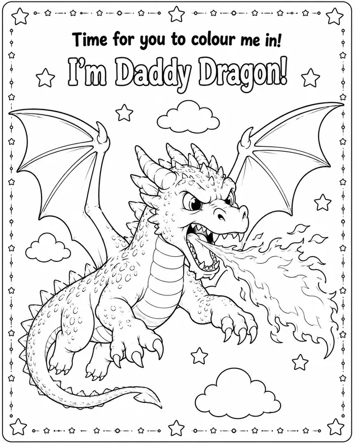 Daddy Dragon colouring page