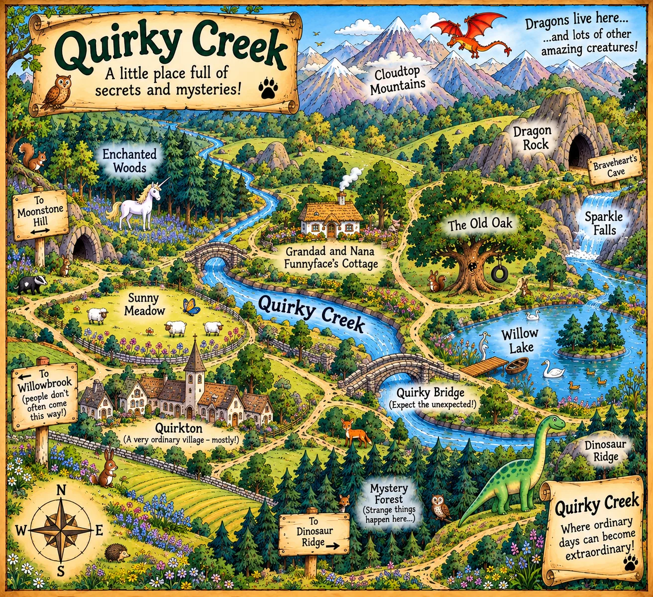 Map of Quirky Creek, home of Grandad Funnyface